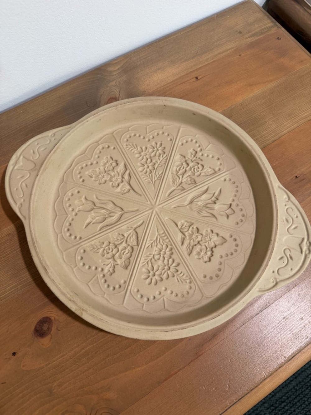 Embossed Floral Ceramic Serving Platter in Cream